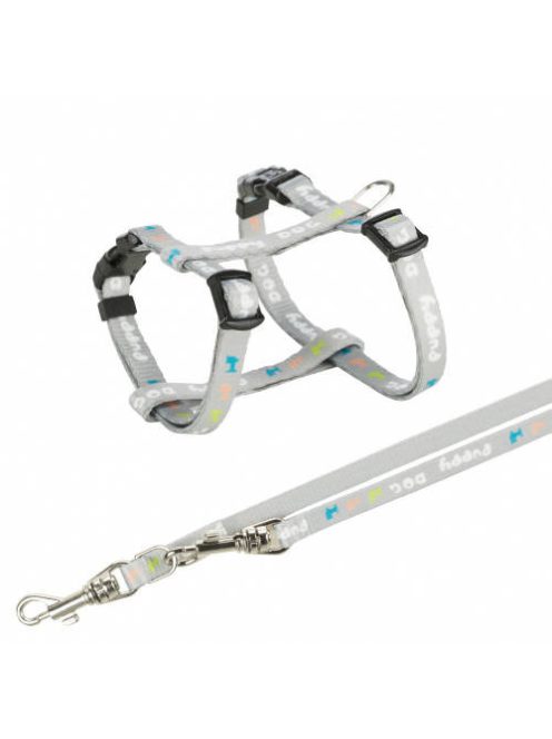 KT24: Trixie Junior Puppy H-Harness with Leash - hám és póráz szett (világos szürke) 23-34cm/8mm, 2m