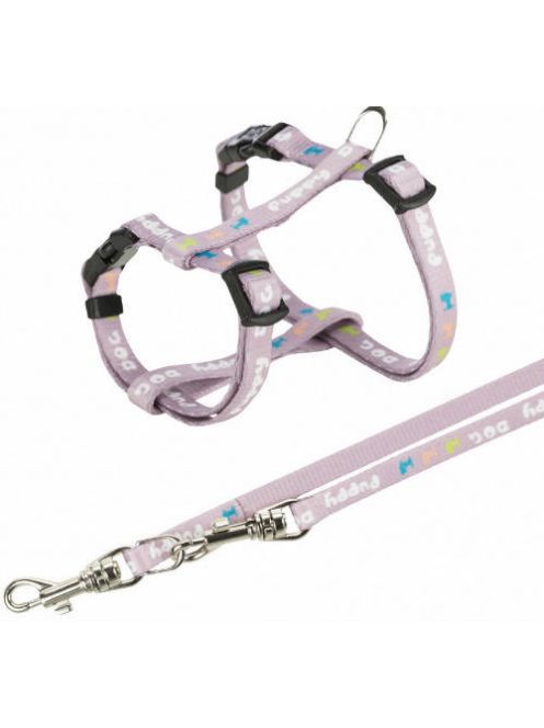 KT24: Trixie Junior Puppy H-Harness with Leash - hám és póráz szett (világos lila) 23-34cm/8mm, 2m