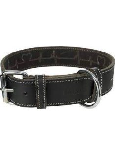   Trixie Greased Leather Collar - bőr nyakörv (fekete,szívritmus mintával) kutyák részére (L-XL) 55-65cm/40mm