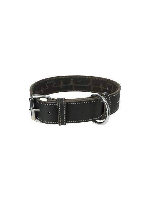 Trixie Greased Leather Collar - bőr nyakörv (fekete,szívritmus mintával) kutyák részére (L-XL) 55-65cm/40mm