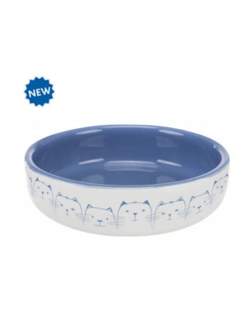 Trixie Ceramic Bowl - kerámia tál (fehér, kék) rövid orrú macskák részére (0,3l /Ø11cm)