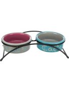 Trixie Bowl Set - kerámia tál (színes,mintás) fém állványban macskák részére (2x0,3l /Ø12cm)