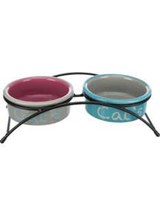   Trixie Bowl Set - kerámia tál (színes,mintás) fém állványban macskák részére (2x0,3l /Ø12cm)