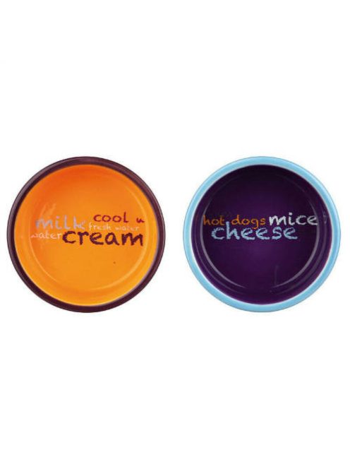 Trixie Bowl Set - kerámia tál (színes,mintás) fém állványban macskák részére (2x0,3l /Ø12cm)