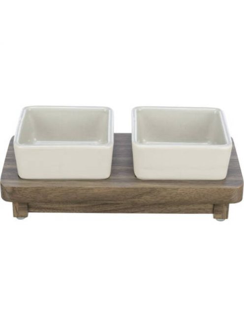 Trixie Bowl Set CityStyle - tálszett (kerémia/fa) 2x 0,2L, 10x10cm/24x4x12,szürke/barna
