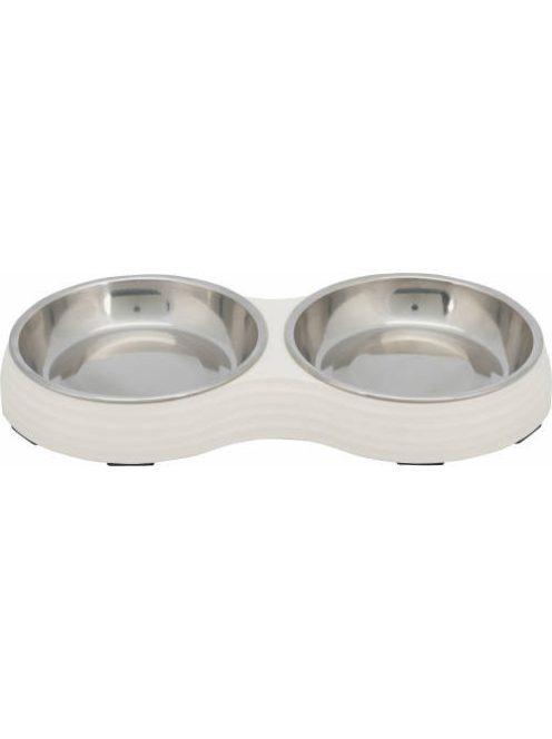 Trixie Bowl Set Stainless Steel - Melamin/rozsdamentes tál (fehér) kutyák és macskák részére (2x0,2l /Ø13cm)