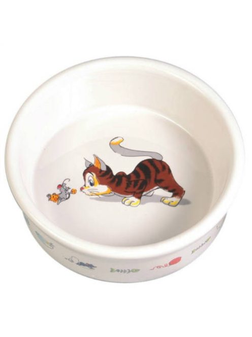 Trixie Ceramic Bowl - kerámia tál (fehér, mintás) macskák részére (0,2l /Ø12cm)