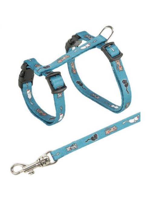Trixie Junior Harness with Lead - hám szett (mintás, több féle színben) macskák részére (21–33 cm/8mm, 1,20m)