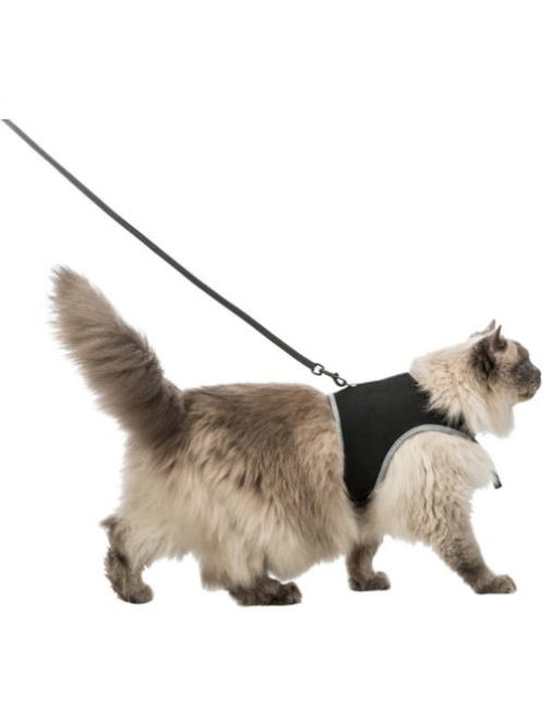 Trixie Soft Harness XXL with Lead - hám és póráz szett (fekete) nagytestű macskák részére (36-54cm/1.2m)