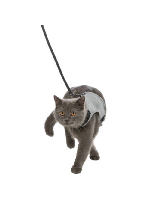 Trixie Soft Harness with Lead - hám és póráz szett (szürke,fekete) macskák részére ( 24–42 cm, 1.20m)