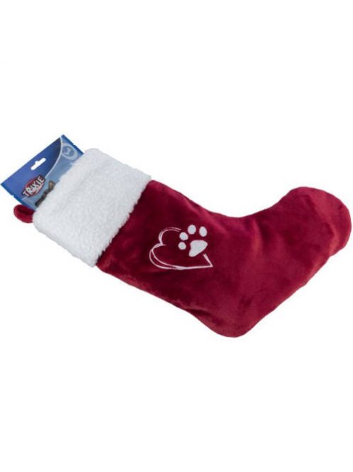 Trixie Stocking Xmas - dekoráció (karácsonyi, plüss zokni, piros/fehér) függeszthető (47cm)