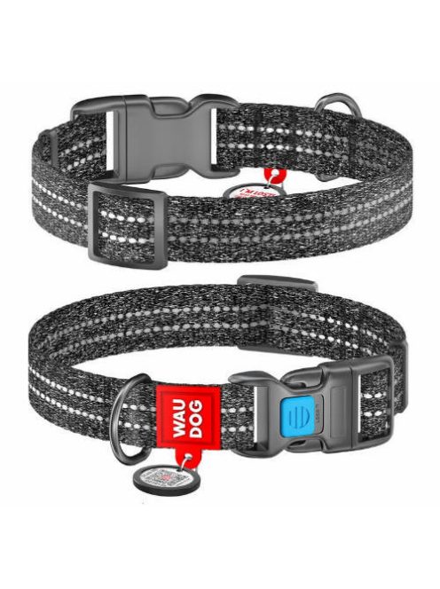 WAUDOG nyakörv, QR kódos, műanyag csattal,újrahasznosított pamutból ( 20mm, 24-40cm) szürke