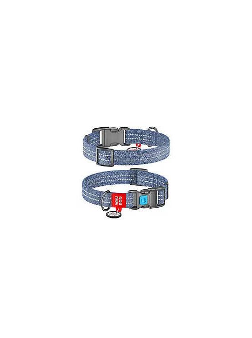 WAUDOG Re-cotton, Reflective Dog collar (M) - nyakörv, újrahasznosított pamutból (QR kódos, fényvisszaverő csíkkal, kék) kutyák részére (28-40cm/20mm)