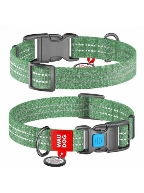 WAUDOG nyakörv, QR kódos, műanyag csattal,újrahasznosított pamutból ( 20mm, 24-40cm) zöld