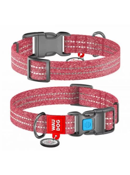 WAUDOG nyakörv, QR kódos, műanyag csattal,újrahasznosított pamutból ( 20mm, 24-40cm) piros