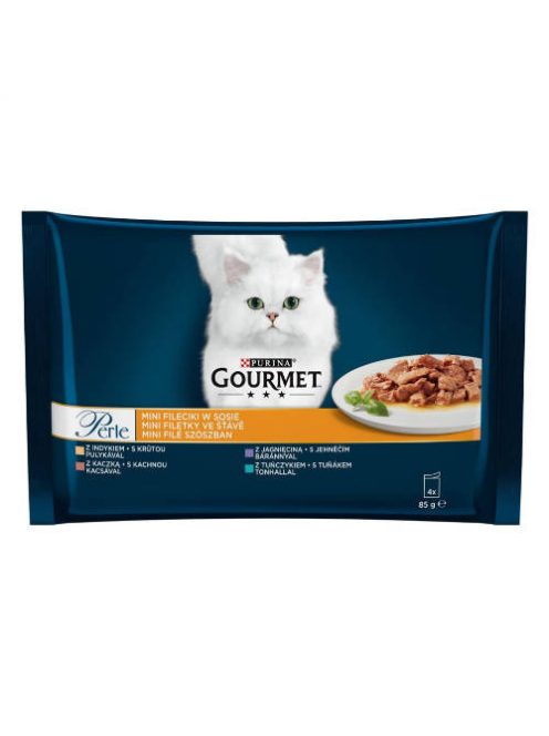 GOURMET PERLE Mini filé pulykával/tonhallal/kacsával/báránnyal nedves macskaeledel 4x85 g