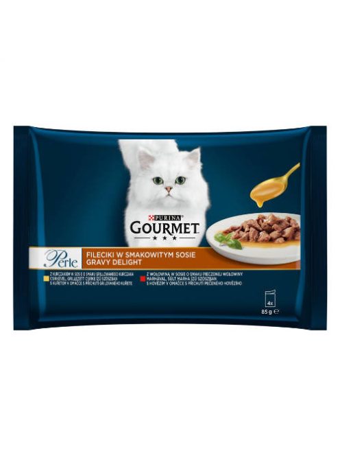 Gourmet Perle Gravy Delight falatok szószban (csirkével és marhával) nedvestáp - macskák részére (4x85g)