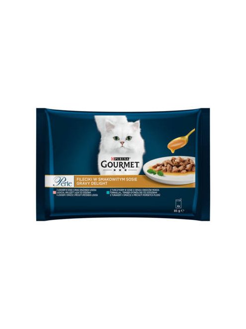 Gourmet Perle Gravy Delight falatok szószban (lazaccal és tonhallal) nedvestáp - macskák részére (4x85g)