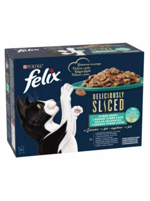 Felix DELICIOUSLY SLICED - Nedves eledel (lazac,tonhal,tőkehal,lepényhal) macskák részére (12x80g)