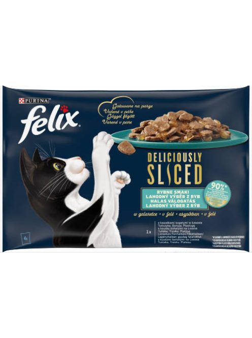 Felix DELICIOUSLY SLICED - Nedves eledel (lazac,tonhal,tőkehal,lepényhal) macskák részére (4x80g)