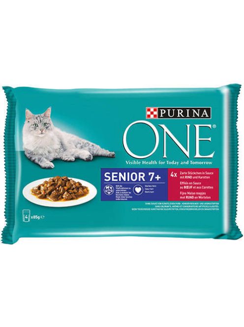 PURINA ONE Senior 7+ Mini Filé (marha,sárgarépa) - nedves eledel idős macskák részére (4x85g)