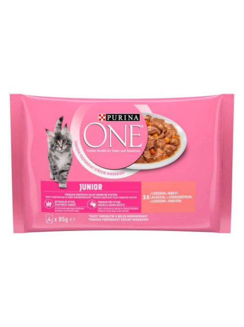 PURINA ONE Junior Mini Filé (lazac,sárgarépa) - nedves eledel kölyökmacskák részére (4x85g)