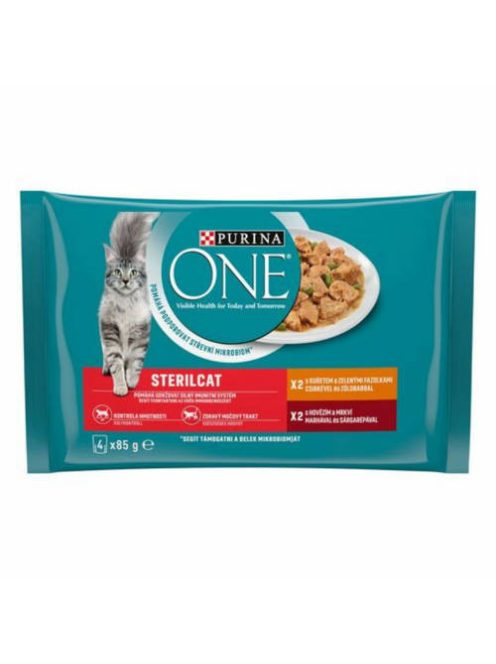 Purina ONE Sterilcat - nedves eledel (csirke, zöldbab - marha, sárgarépa) macskák részére (4x85g)