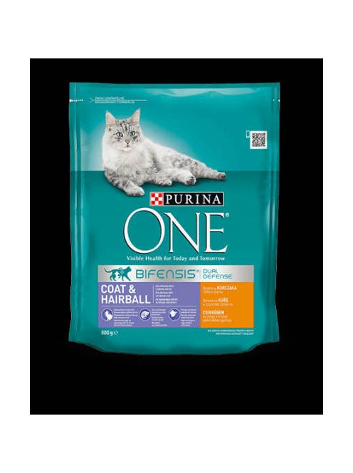 Purina ONE Coat&Hairball Bifensis (csirke,gabona) száraztáp lakásban tartott macskák részére (800g)