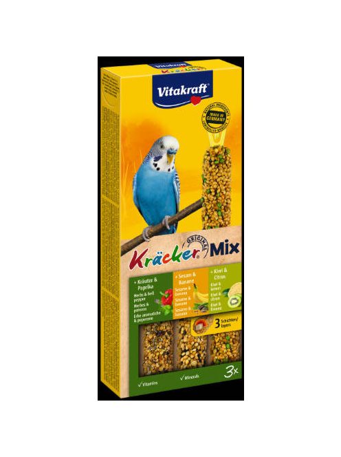 Vitakraft Kracker Tripla Rúd (gyógynövény,banán,kiwi) – kiegészítő eleség Hullámos papagáj részére (90g)