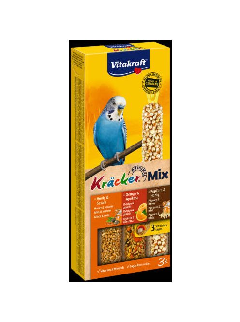 Vitakraft Kracker Tripla Rúd (méz,narancs,popcorn) – kiegészítő eleség Hullámos papagáj részére (90g)