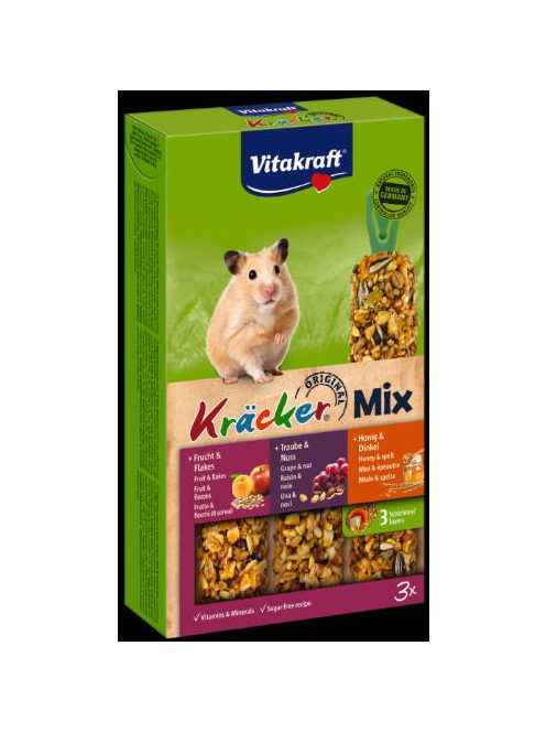 Vitakraft Kracker Tripla Rúd (méz,gyümölcs,mogyoró) – kiegészítő eleség Aranyhörcsög részére (168g)