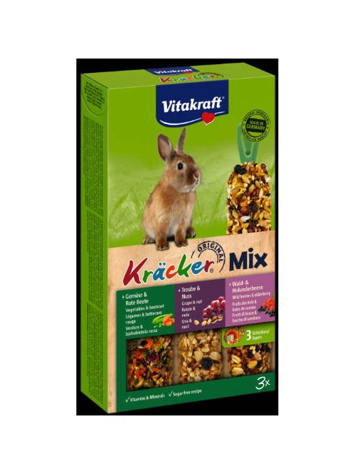 Vitakraft Kracker tRIPLA Rúd (zöldség,mogyoró,erdei gyümölcs) – kiegészítő eleség nyulak részére (168g)