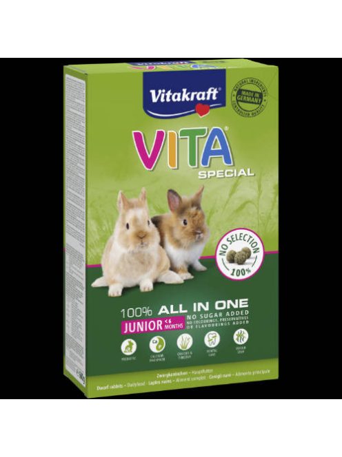 Vitakraft Vita Special Junior - Teljes értékű eleség (könnyen emészthető) fiatal nyulak részére (600g)