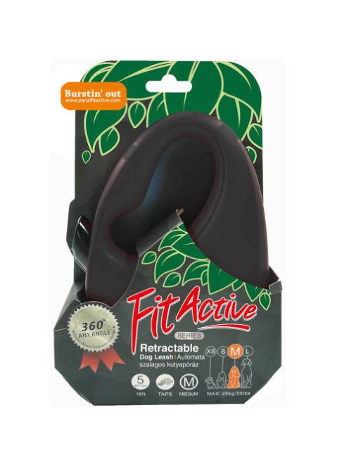 FitActive Retractable Dog Leash - automata szalagos póráz (fekete) kutyák részére (M) 5 méter