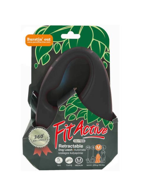 FitActive Retractable Dog Leash - automata szalagos póráz (fekete) kutyák részére (S) 5 méter