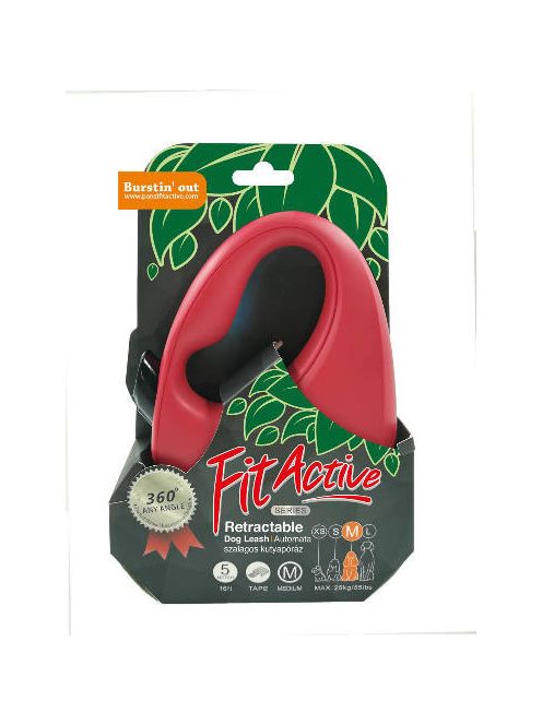 FitActive Retractable Dog Leash - automata szalagos póráz (piros) kutyák részére (XS) 3 méter