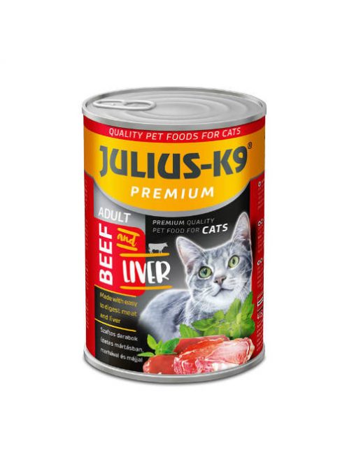 JULIUS - K9 macska - nedveseledel (marha-máj) felnőtt macskák részére (415g)