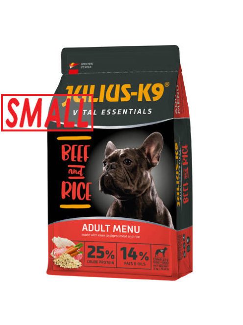 JULIUS K-9 12kg Adult Vital Essentials (marha,rizs) SMALL száraztáp - felnőtt kutyák részére