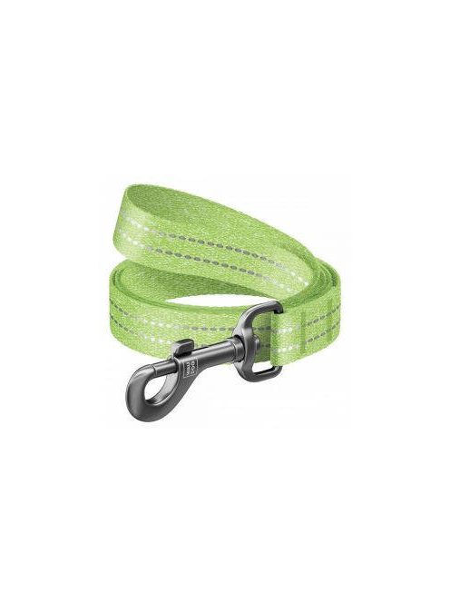 WAUDOG Re-cotton, Reflective Dog Leash (M) - póráz, újrahasznosított pamutból (világoszöld, fényvisszaverő csíkkal) kutyák részére (20mm/150cm)