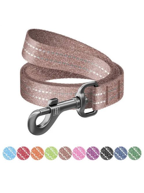 WAUDOG Re-cotton, Reflective Dog Leash (M) - póráz, újrahasznosított pamutból (barna, fényvisszaverő csíkkal) kutyák részére (20mm/150cm)