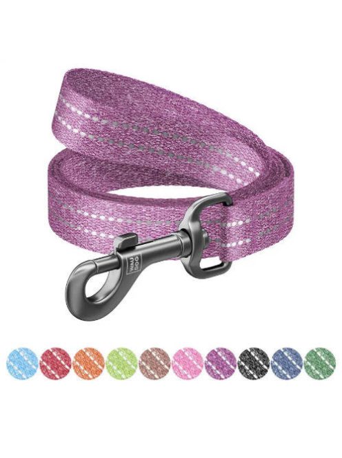 WAUDOG Re-cotton, Reflective Dog Leash (M) - póráz, újrahasznosított pamutból (lila, fényvisszaverő csíkkal) kutyák részére (20mm/150cm)