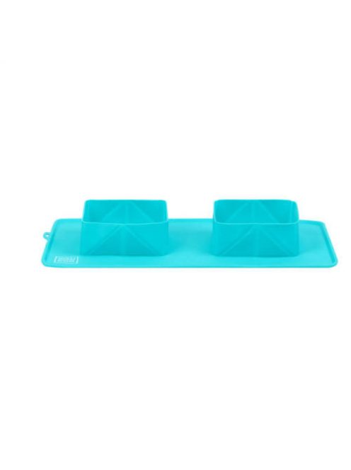 WAUDOG Silicone Bowl Set - dupla, összecsukható, szilikon tál (kék) utazáshoz, sétához kutyák részére (38,5x23x5cm)