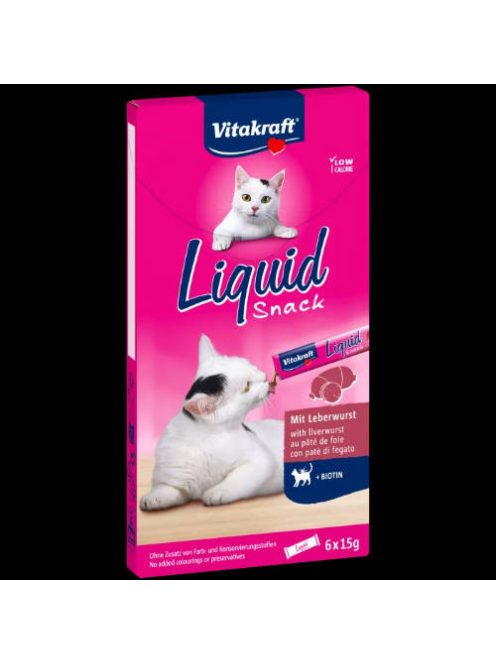 Vitakraft Liquid Snack Liver Sausage+Biotin - jutalomfalat (májas,biotinos) macskák részére  (6x15g)