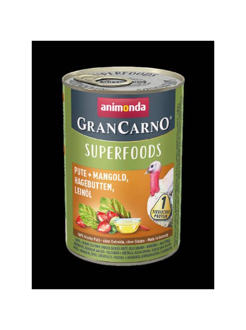 Animonda GranCarno Adult (superfood) konzerv - Felnőtt kutyák részére, pulyka, mángold, csipkebogyó, lenmagolaj (400g)