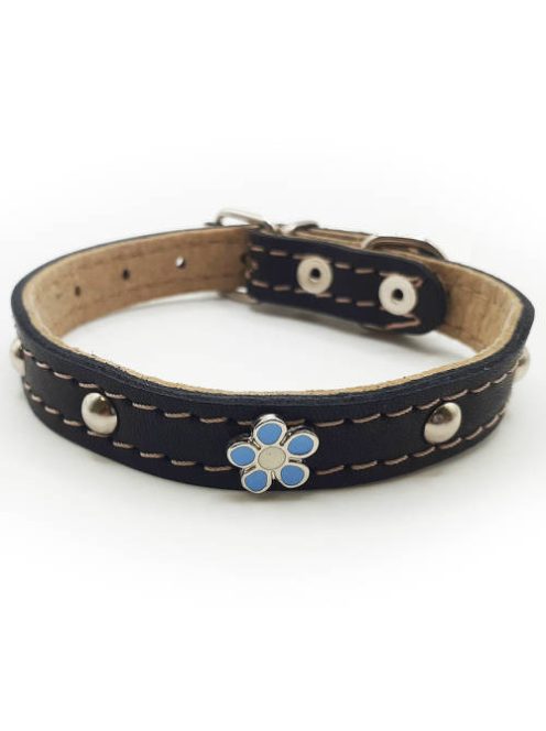 Nyakörv (bőr, gyantásvirággal) kutyák részére (több féle színben) 15mm/35cm (23g)