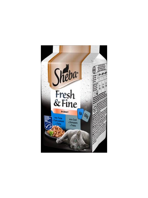Sheba Adult Fresh&Fine - Alutasakos (lazac,tonhal, mártásban) felnőtt macskák részére (6x50g)