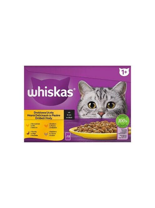 Whiskas Poultry feasts – Nedves eledel (csirke-, pulyka-, kacsa-, baromfi- szószban ) macskák részére (12x85g)