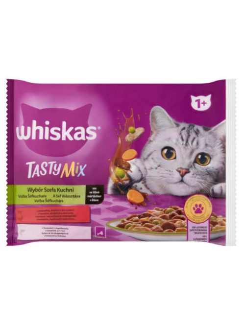 Whiskas TastyMix 1+ - Nedves eledel (marha,baromfi-zöldség,lazac-sárgarépával szószban) macskák részére (4x85g)