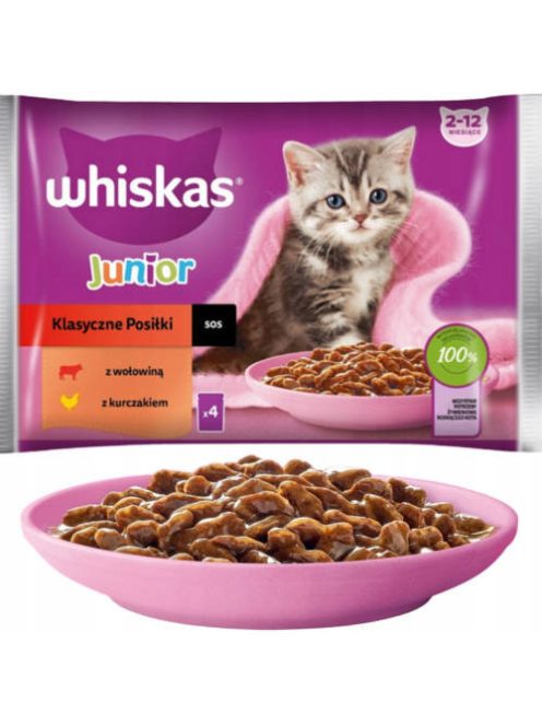 Whiskas Junior Classic Meals - Nedves eledel (marha,csirke-, szószban) kölyökmacskák részére (4x85g)