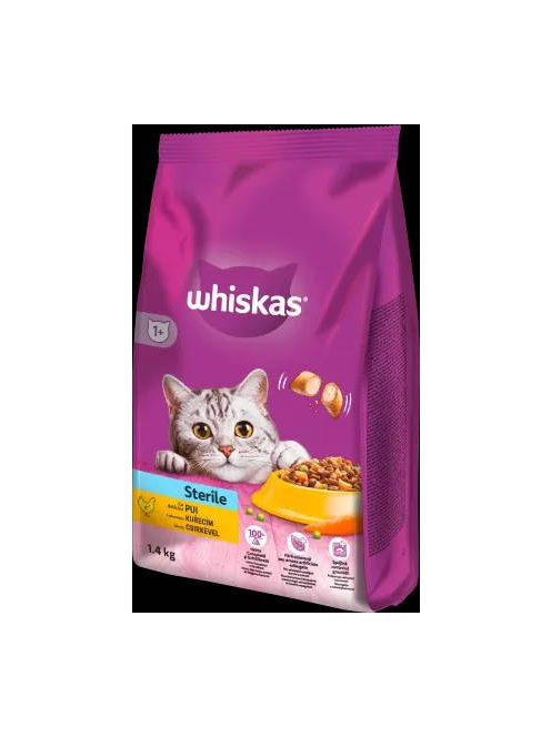Whiskas Adult Sterile Chicken +1 - Szárazeledel (csirkehússal) felnőtt macskák részére (1,4kg)